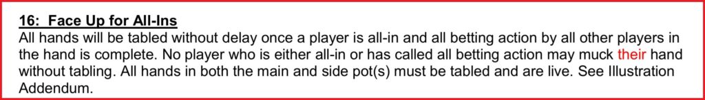 TDA poker rules for facing allins