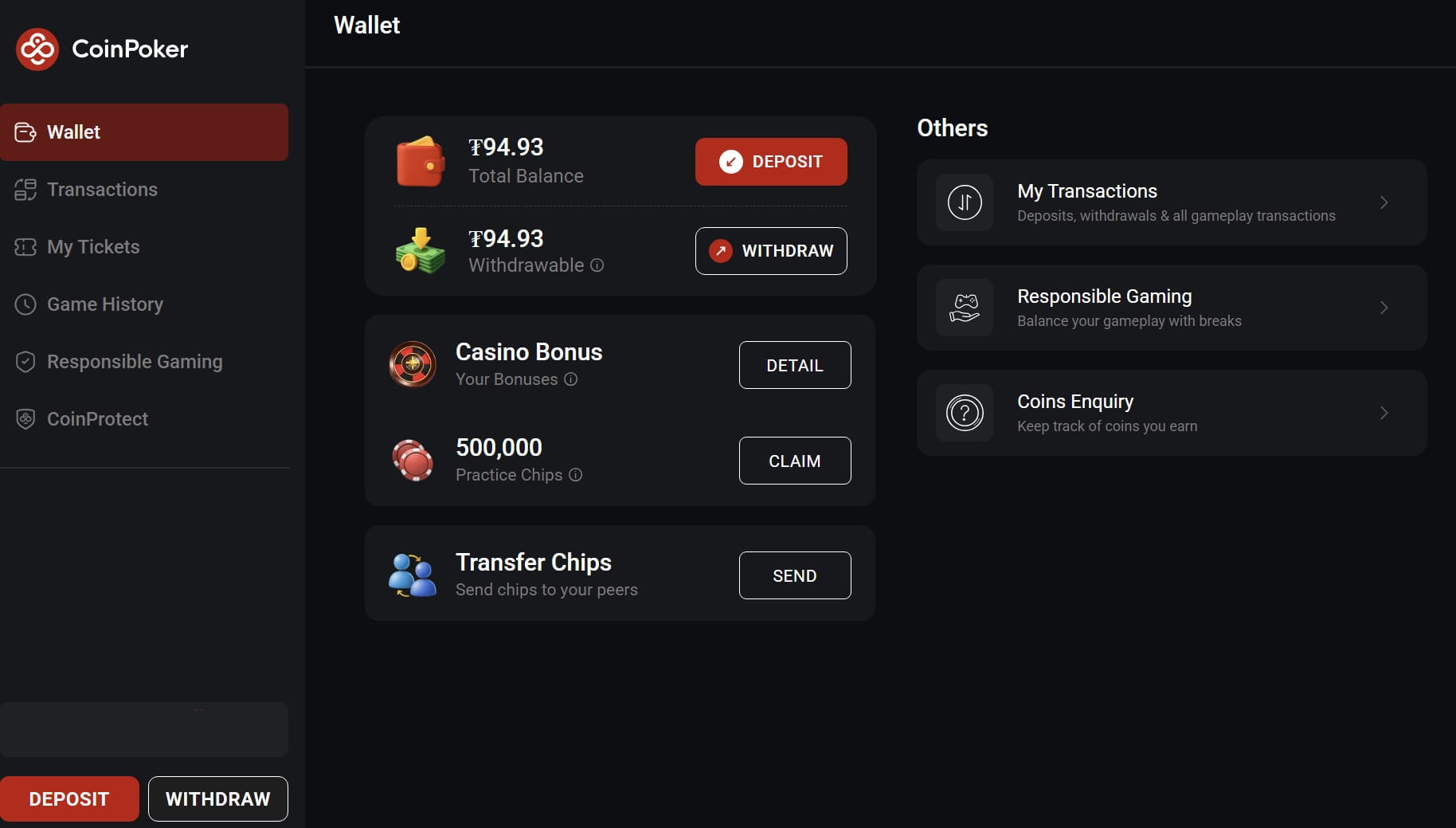 CoinPoker deposits and withdrawals