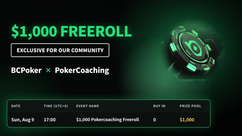 exclusive pokercoaching 1000 freeroll on bcpoker